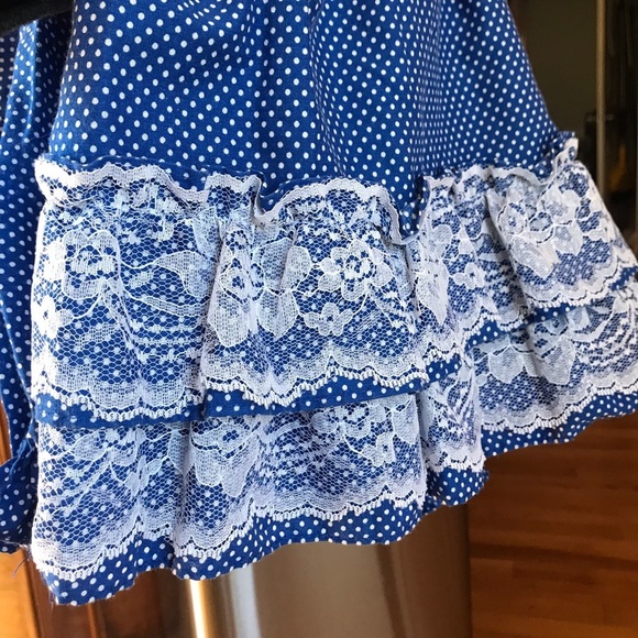 Jill Lynn vintage Dress royal blue white polka dot lace ribbon long sleeve T3 3T - Picture 5 of 14